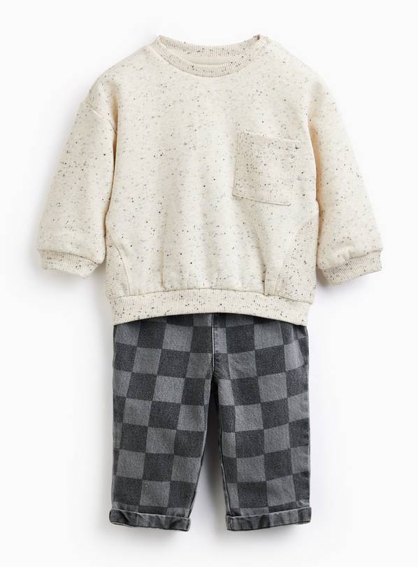 Cream & Chequered Sweat Set 12-18 months